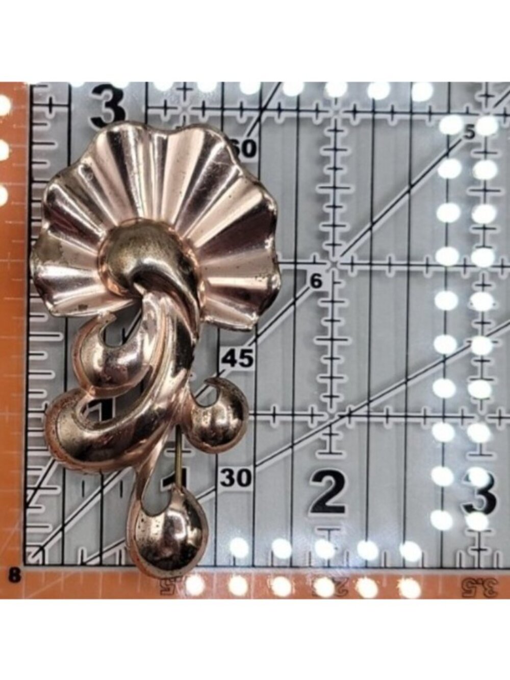 Rare 1940s Vintage MONET STERLING Silver Rose Gold Vermeil Retro Fan Brooch Pin - Picture 7 of 7